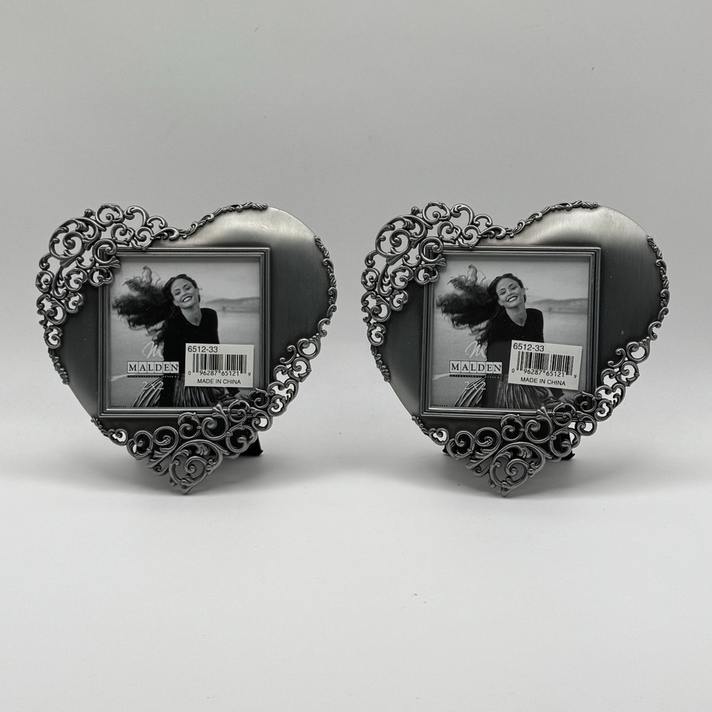Pair of NWT Malden International‎ Designs Pewter Heart Photo Frames